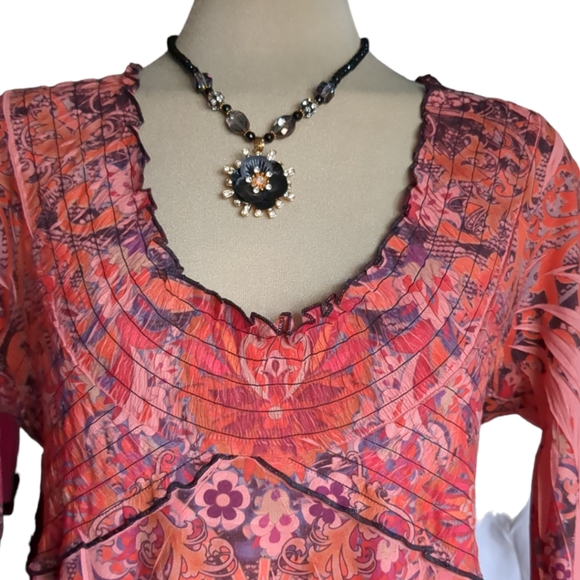 One World Boho Maternity Ethnic print 3/4 sleeves Blouse Size L - Picture 12 of 16